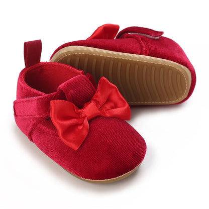 Red Baby Girl Bow Soft Sole Anti-Slip Walking Shoes