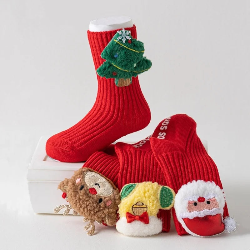 Toddler Christmas Anti-Slip Socks with Santa Design, 0-3 Years