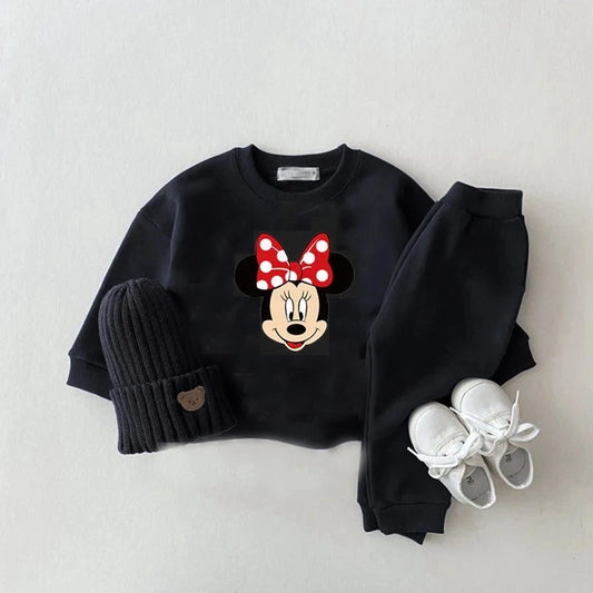 Kids' Long Sleeve Cartoon Sportswear Set with Minnie Print