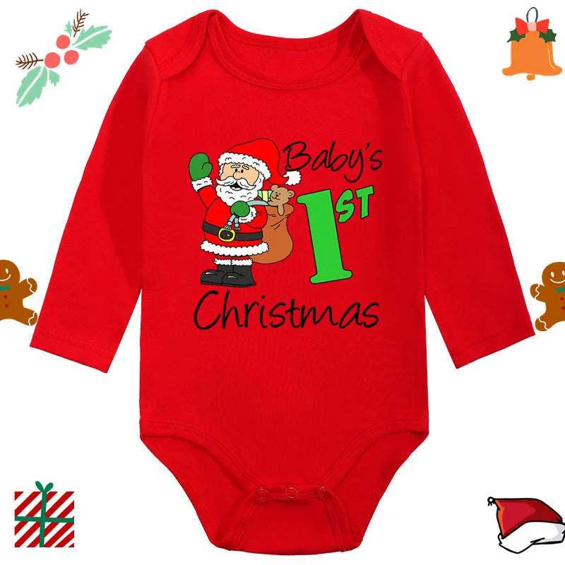 Santa Claus Elk Print Long Sleeve Baby Romper for Newborns