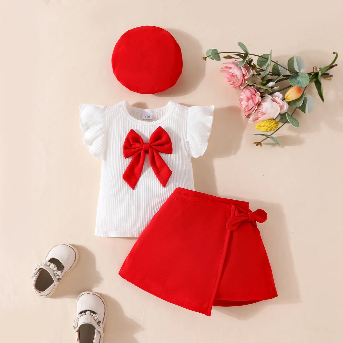 Toddler Girls Christmas Outfit Set with Bow Top and Skirt