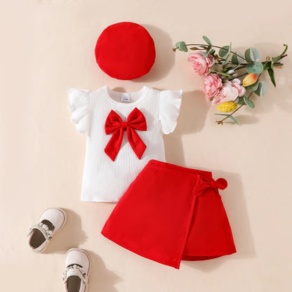Toddler Girls Christmas Outfit Set with Bow Top and Skirt