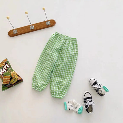 Plaid Mosquito-Proof Pants for Baby Girls - Lightweight Casual Trousers