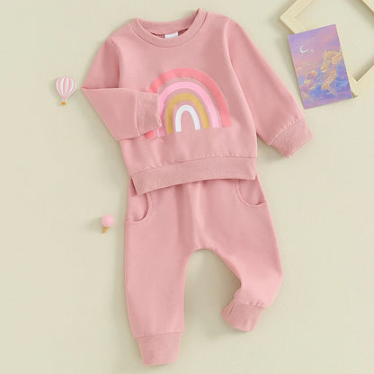 Baby Girls Rainbow Print Long Sleeve Sweatshirt & Pants Set
