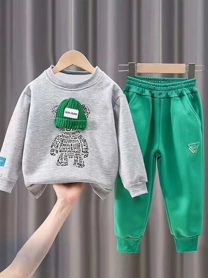 Boys' Two-Piece Sweatshirt and Pants Set for Fall and Spring