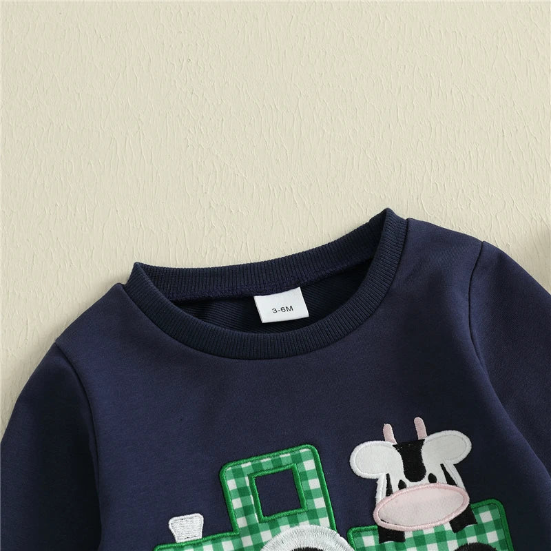 Toddler Boys' Cow Sweatshirt and Plaid Pants Set