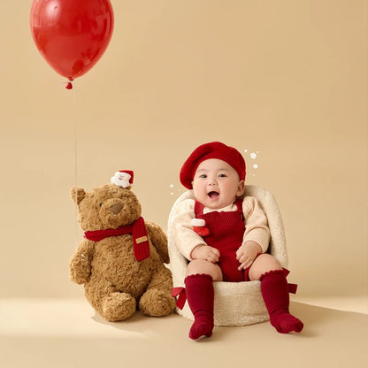Christmas Baby Outfit Set with Knitted Hat and Socks