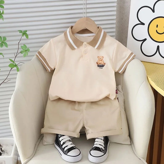 Summer Baby Cartoon Polo Tee and Shorts Set for Kids