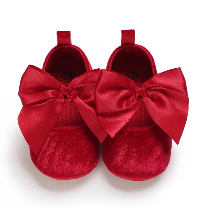 Red Baby Girl Bow Soft Sole Anti-Slip Walking Shoes