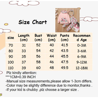 3PCS Baby Girl Floral Hooded Set with Headband 0-18 Months