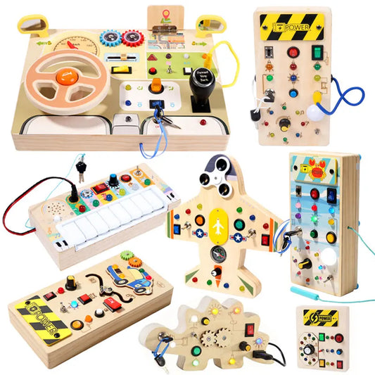 Montessori Busy Board for Children with LED Light Activities
