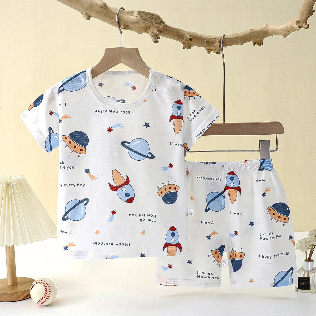 Cute Cartoon Baby Pajama Set - Short Sleeve Sleepwear