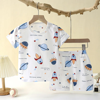 Cute Cartoon Baby Pajama Set - Short Sleeve Sleepwear