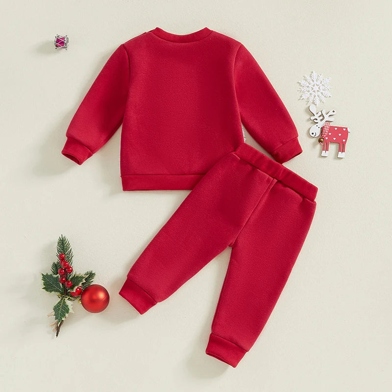 Reindeer Embroidered Toddler Christmas Outfit 2-Piece Set