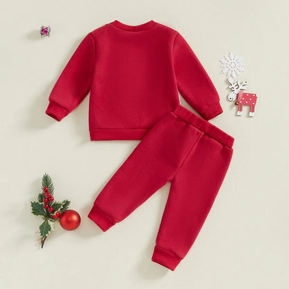 Reindeer Embroidered Toddler Christmas Outfit 2-Piece Set
