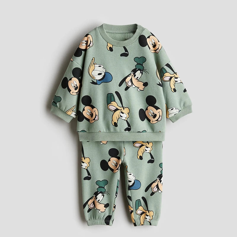 Kids Mickey and Minnie Cartoon Hooded Sweatshirt and Leggings Set