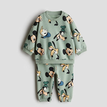 Kids Mickey and Minnie Cartoon Hooded Sweatshirt and Leggings Set