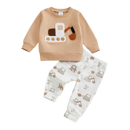Baby Boys Fall Outfit Set - Car Embroidery Sweatshirt & Pants