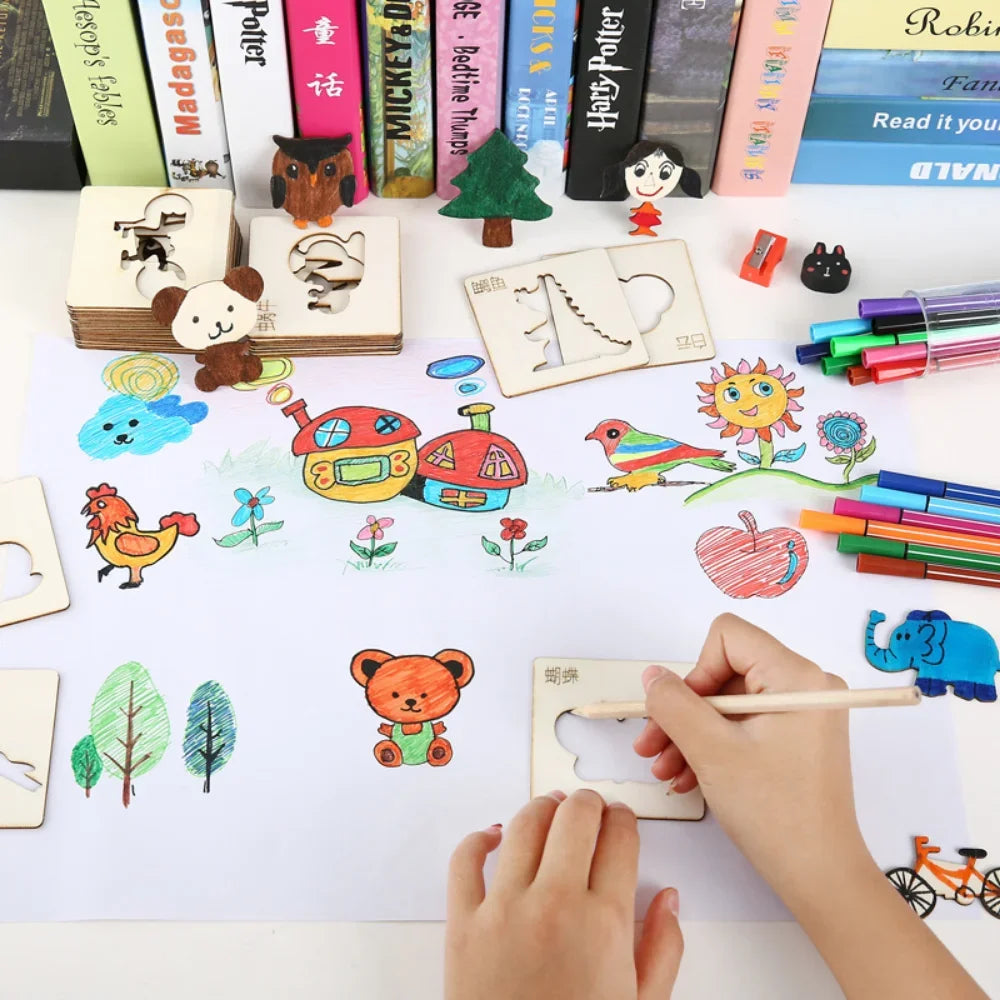 Montessori Wooden Drawing Stencils for Kids' Learning Activities