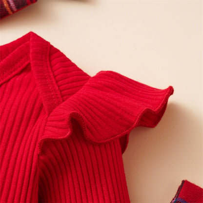 Baby Girl Christmas Outfit Set with Ruffle Romper & Skirt