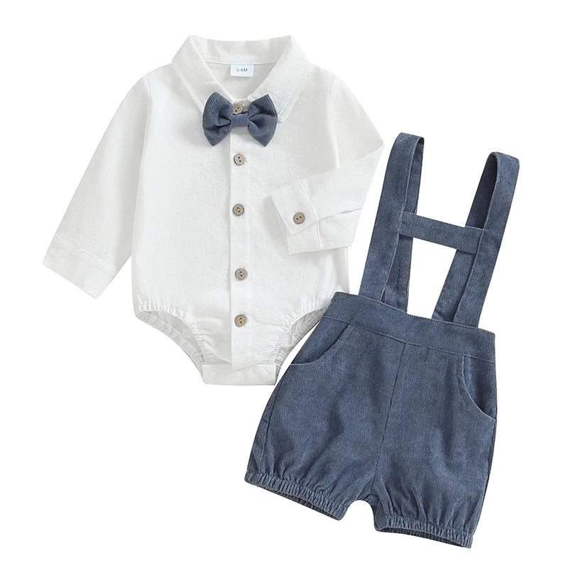 Toddler Boy Bow Tie Suspender Shorts Outfit 3PC Set