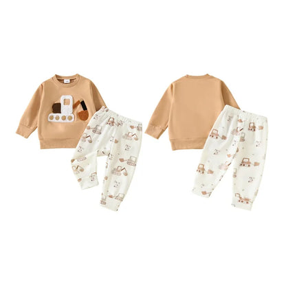 Baby Boys Fall Outfit Set - Car Embroidery Sweatshirt & Pants