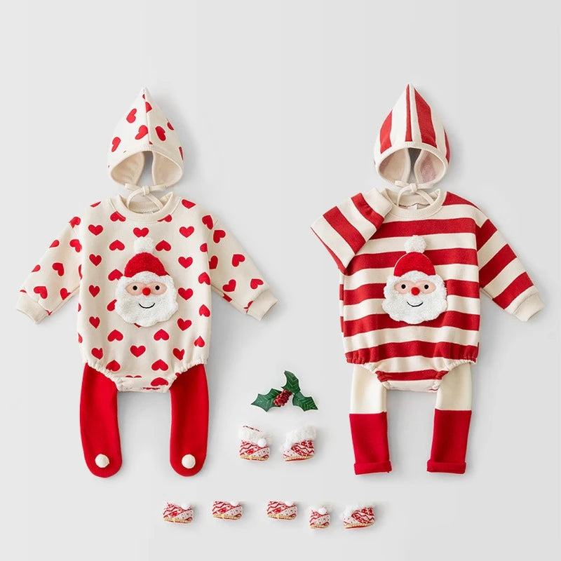 Baby Santa Long-Sleeve Romper with Hat for Infants 6-12M