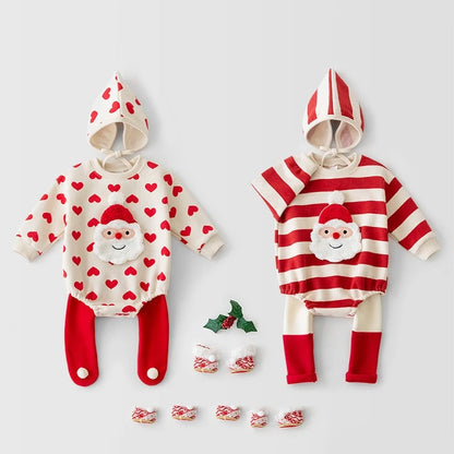Baby Santa Long-Sleeve Romper with Hat for Infants 6-12M