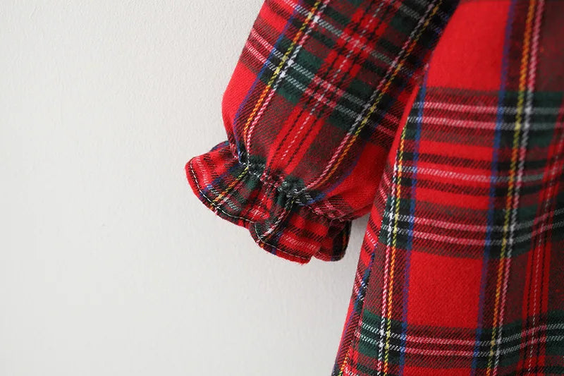 Red Plaid Baby Dress Set with Rabbit Doll for Girls