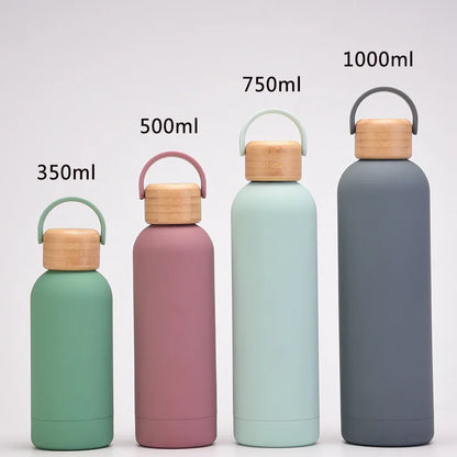 Sports Thermos Cup with Bamboo Lid - Durable Stainless Steel Vacuum Flask for Gym and Outdoor Activities (1L Capacity)