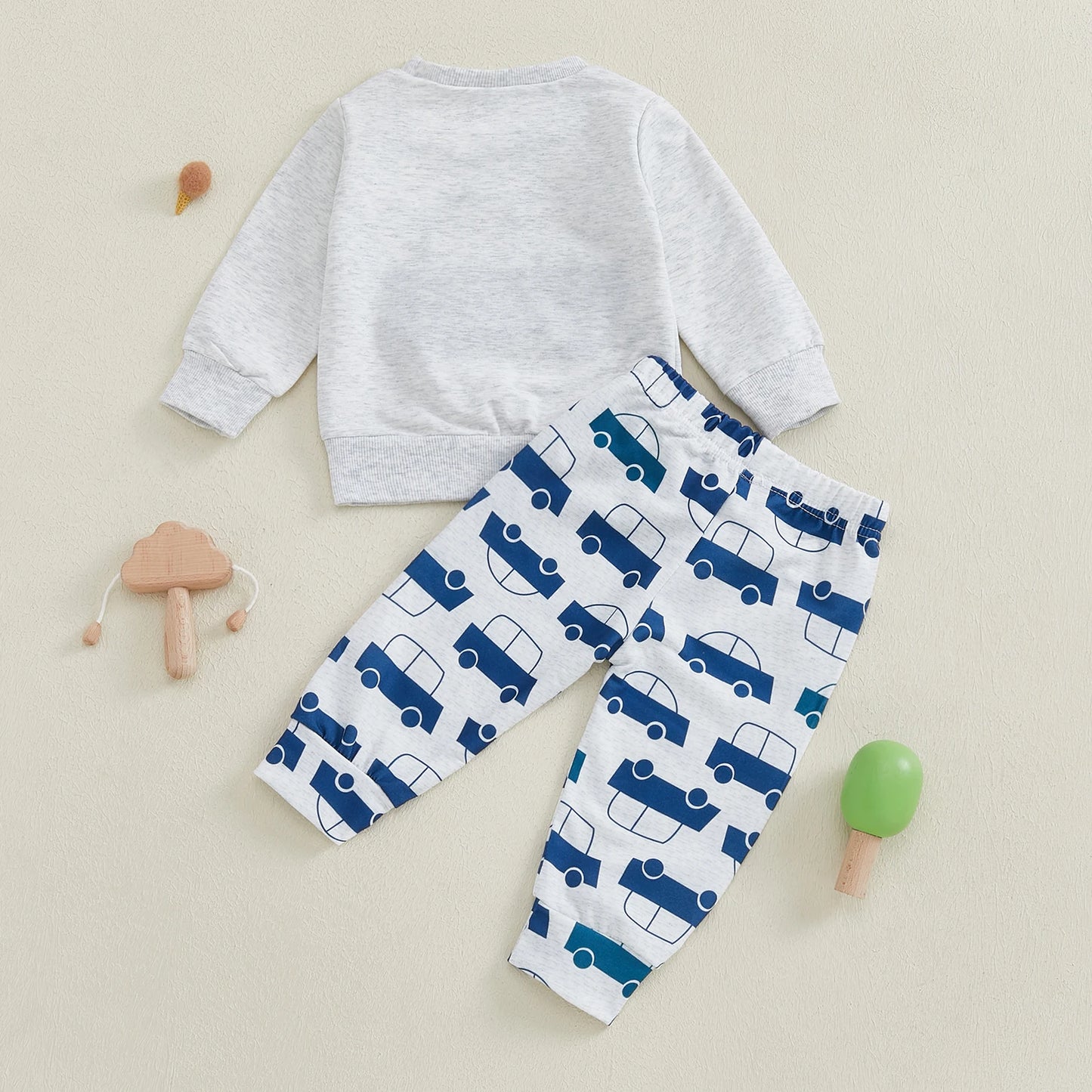 Baby Boys Fall Outfit Set - Car Embroidery Sweatshirt & Pants