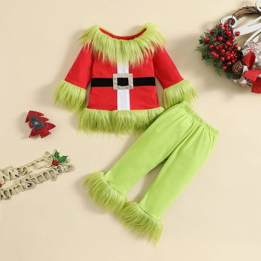 Kids Christmas Plush Top and Pants Set for Boys and Girls