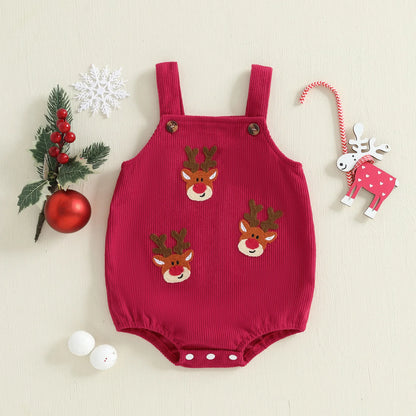 Christmas Corduroy Suspender Romper for Newborns 0-18M
