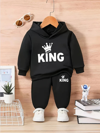 Baby Boy Fleece Hoodie and Pants Set with Crown Design