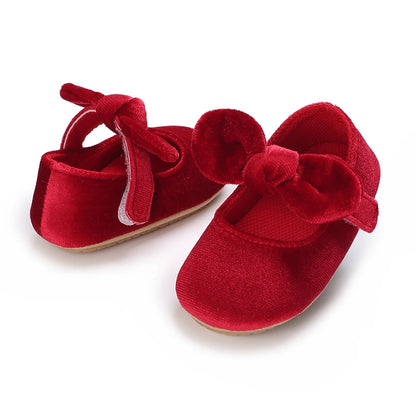 Red Baby Girl Bow Soft Sole Anti-Slip Walking Shoes
