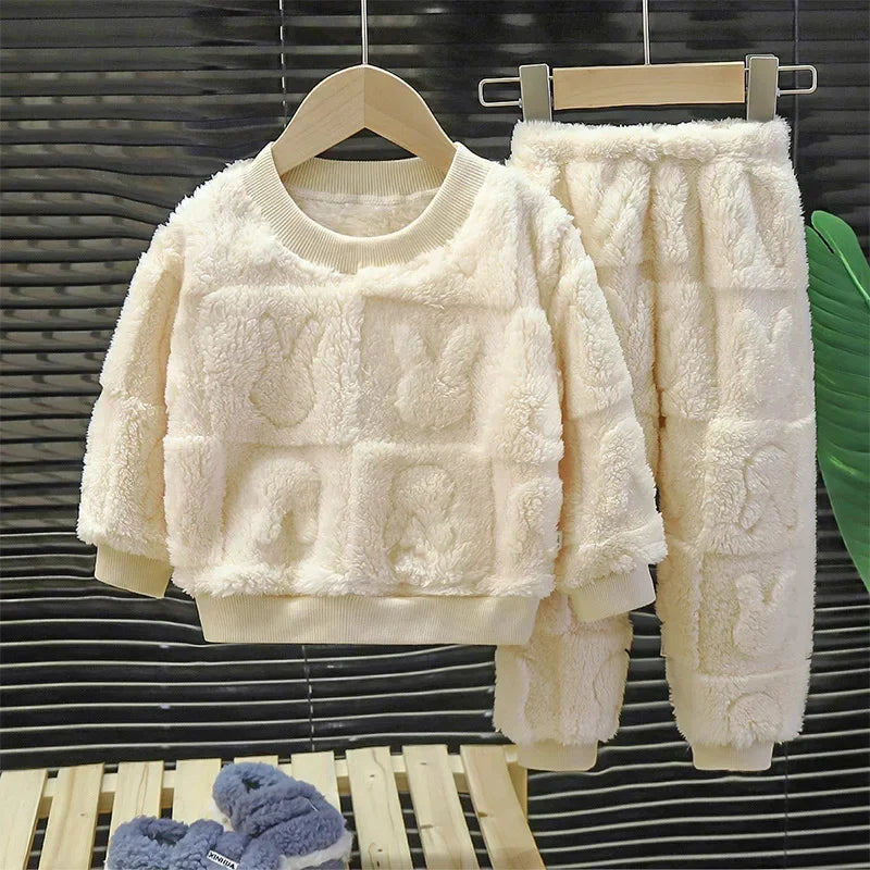 Cozy Plush Pajama Set for Kids 1-10 Years Warm Sleepwear