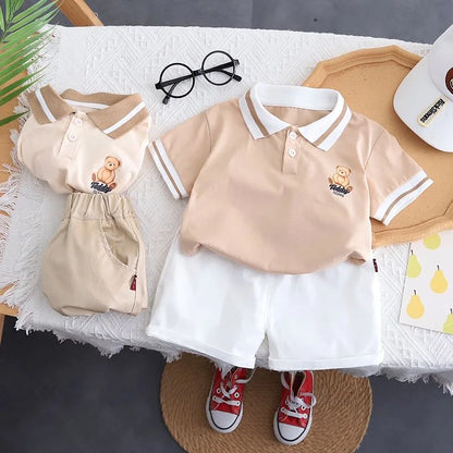 Summer Baby Cartoon Polo Tee and Shorts Set for Kids