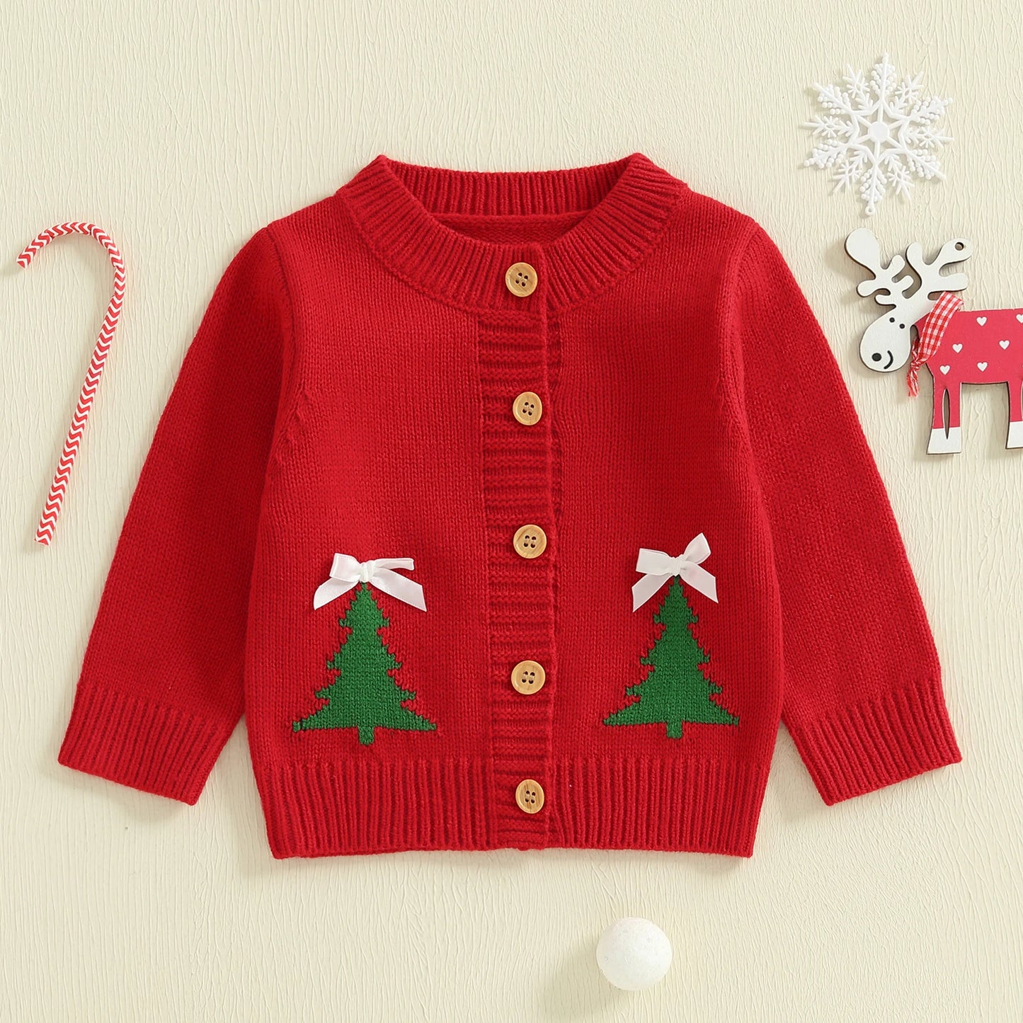 Kids' Christmas Cardigan Sweater with Santa & Tree Designs