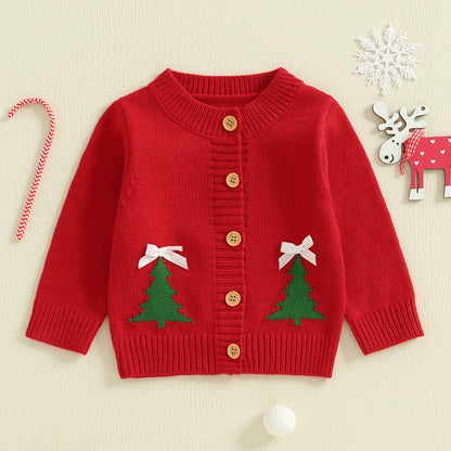 Kids' Christmas Cardigan Sweater with Santa & Tree Designs