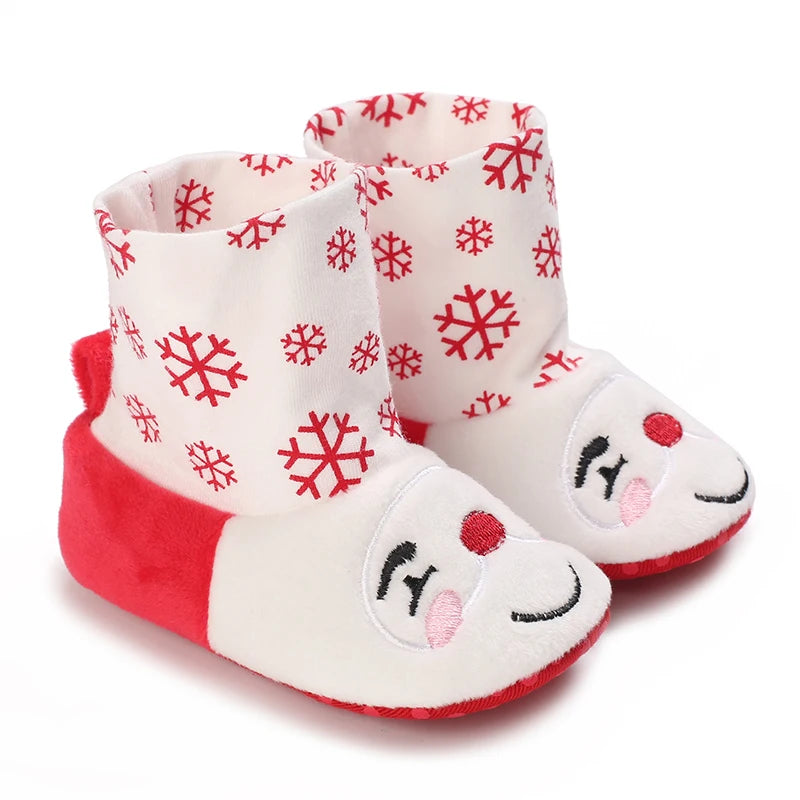 Santa Design Baby Booties with Anti-Slip Soles for Winter