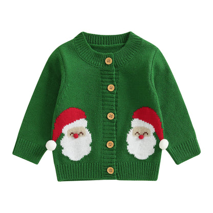 Kids' Christmas Cardigan Sweater with Santa & Tree Designs