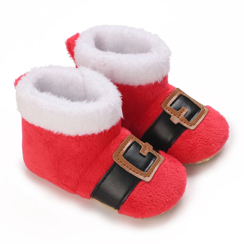 Santa Design Baby Booties with Anti-Slip Soles for Winter