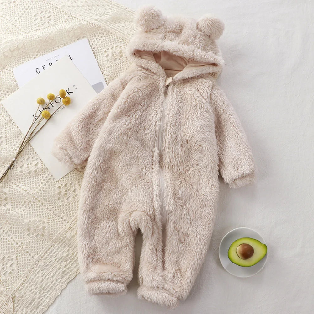 Cute Cartoon Bear Baby Pajamas Zipper Romper for Infants 0-24M