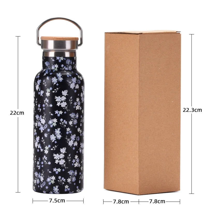 500ML Thermos Sippy Cup with Bamboo Lid – Insulated Leakproof Flask for Travel, Gym, and Outdoor Use