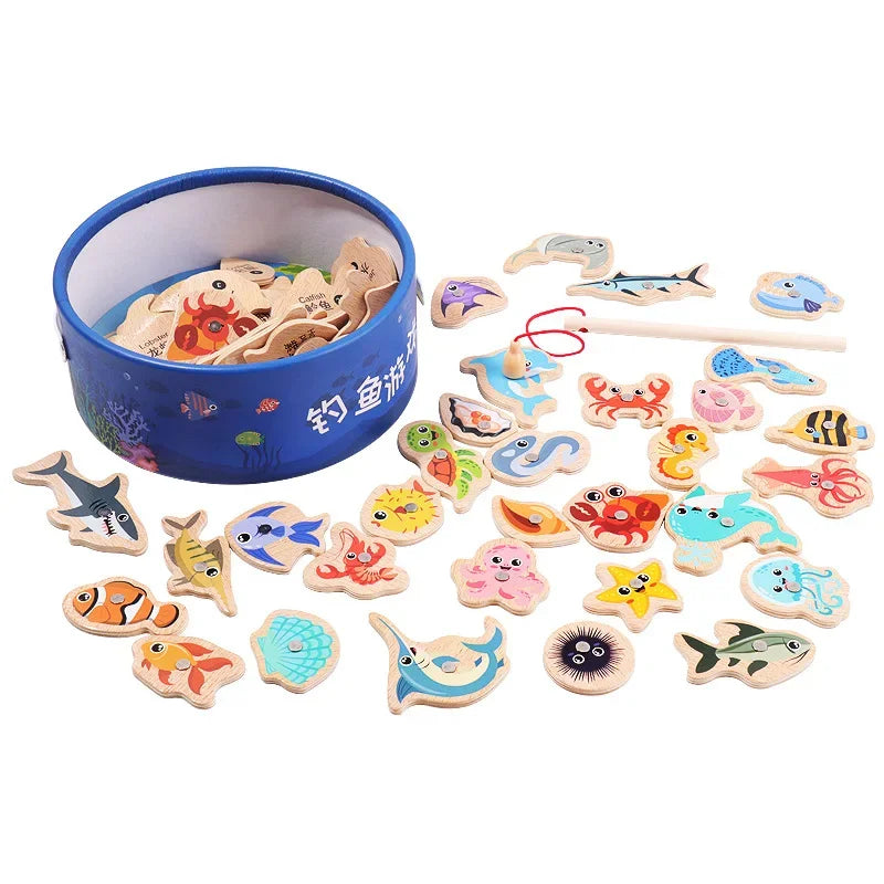 Wooden Fishing Toy Set for Kids - Interactive Marine Life Game