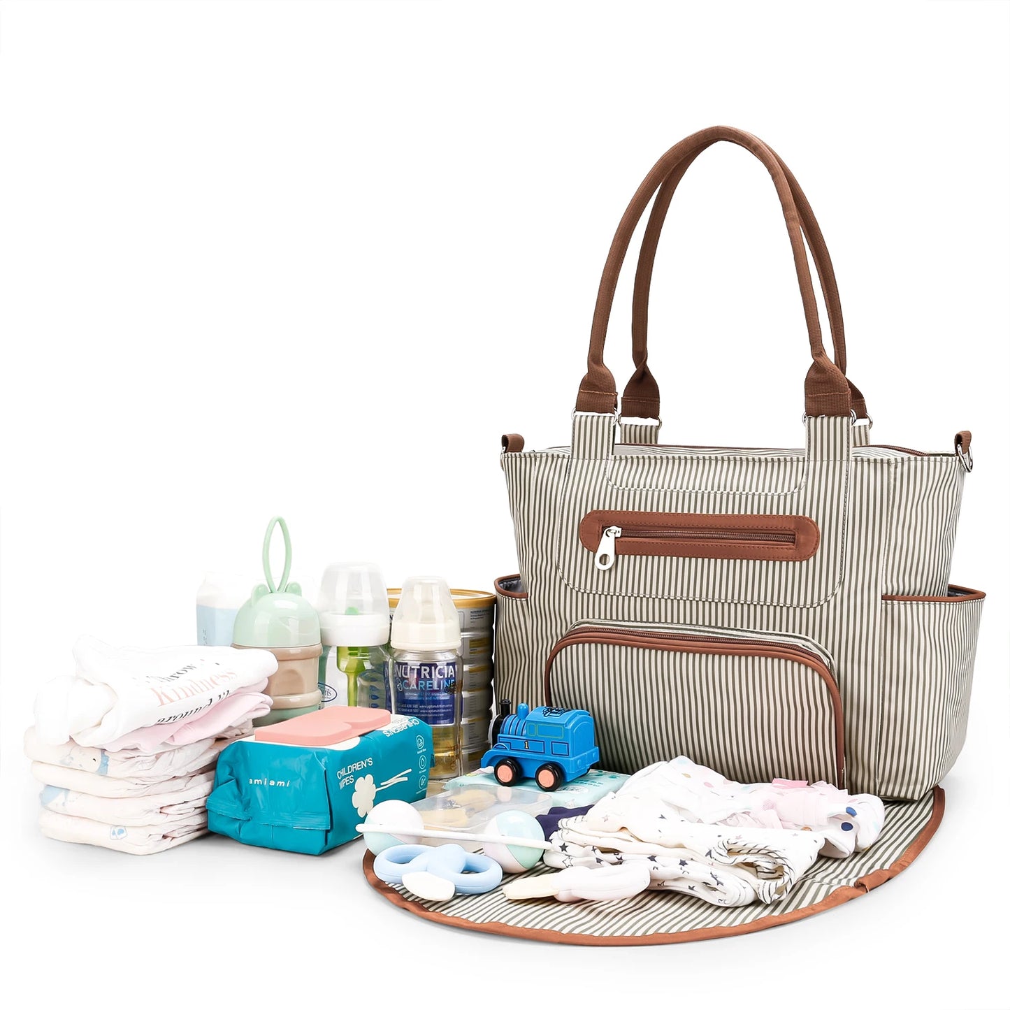 Spacious 7-Piece Diaper Bag Set with Changing Pad – Ideal for Travel, Baby, Mom & Dad