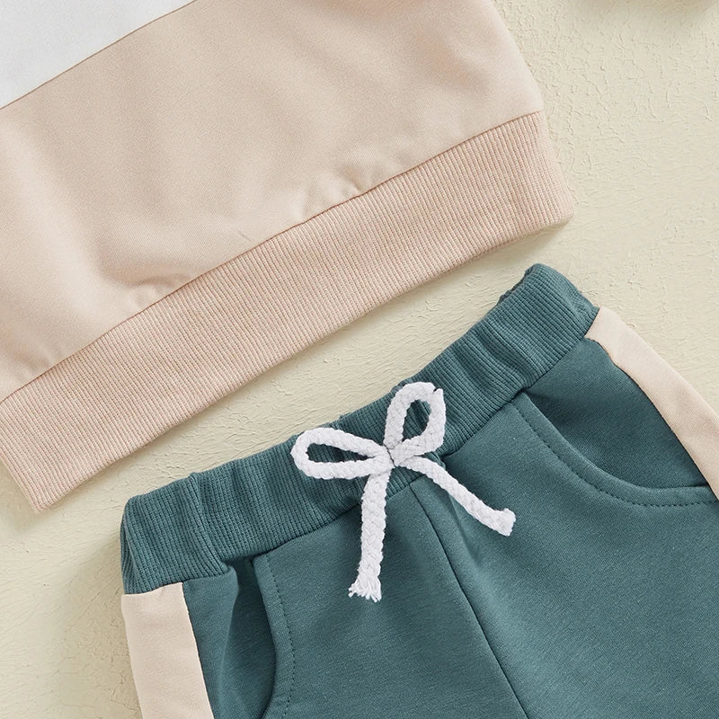 Toddler Contrast Color Long Sleeve Sweatshirt and Pants Set