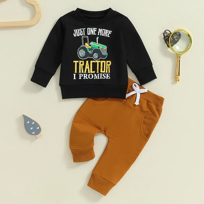 Toddler Boys Tractor Print Sweatshirt and Pants Outfit Set