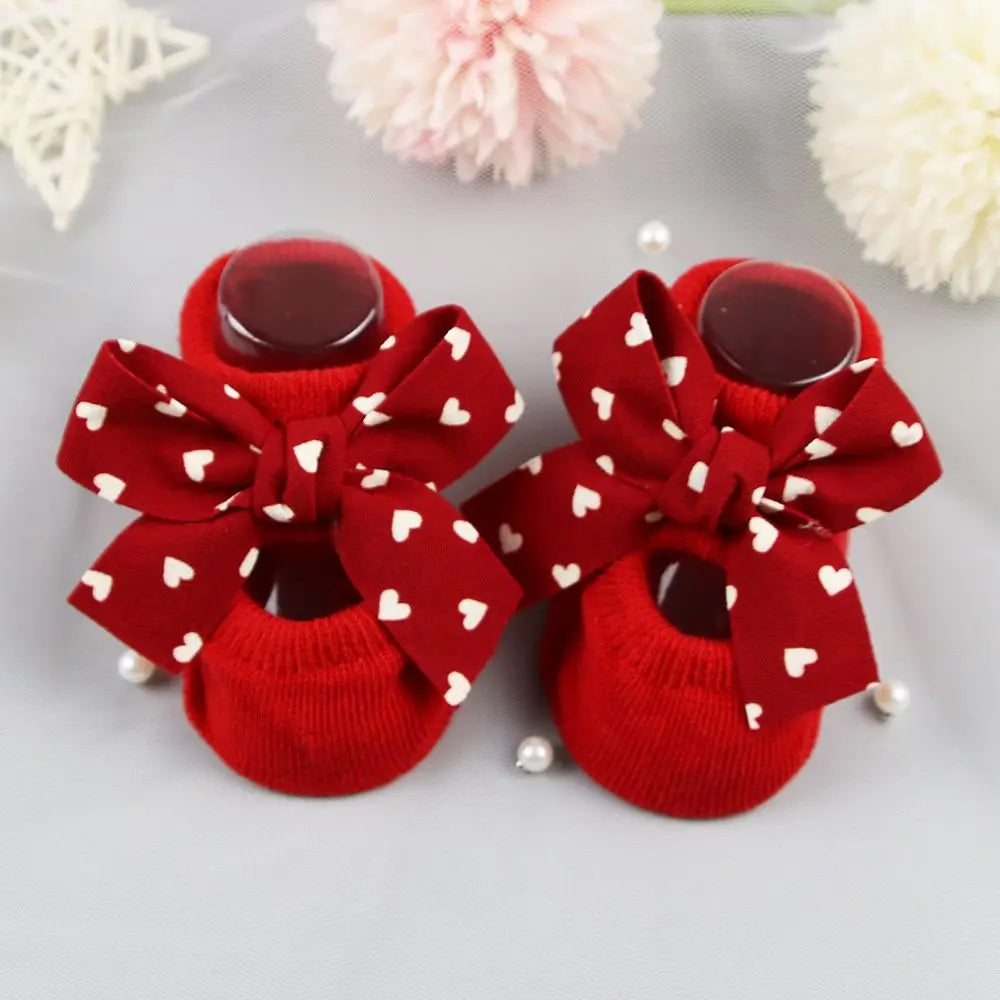 Newborn Baby Headband and Anti-Slip Bow Socks Set