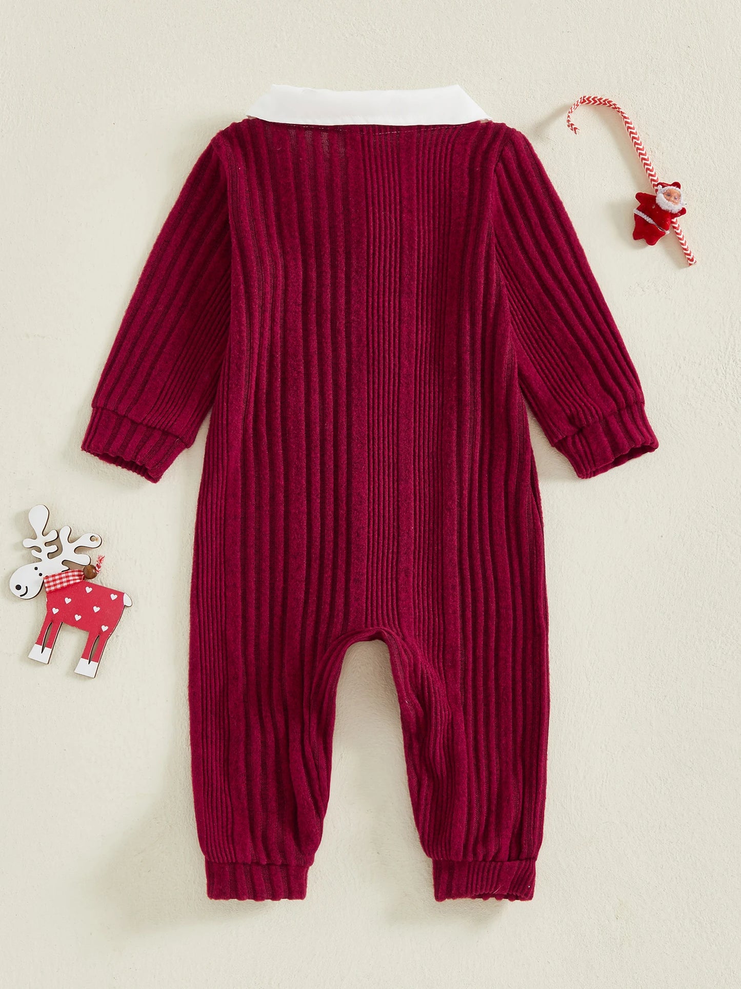 Baby Boy Christmas Ribbed Romper with Santa Design